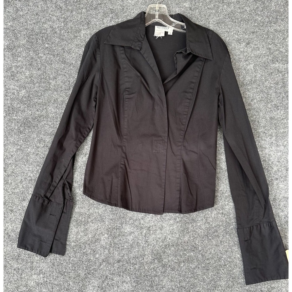 Holt Renfrew Blouse Top Womens 6 Black Long Sleeve Collared Office Wear Career